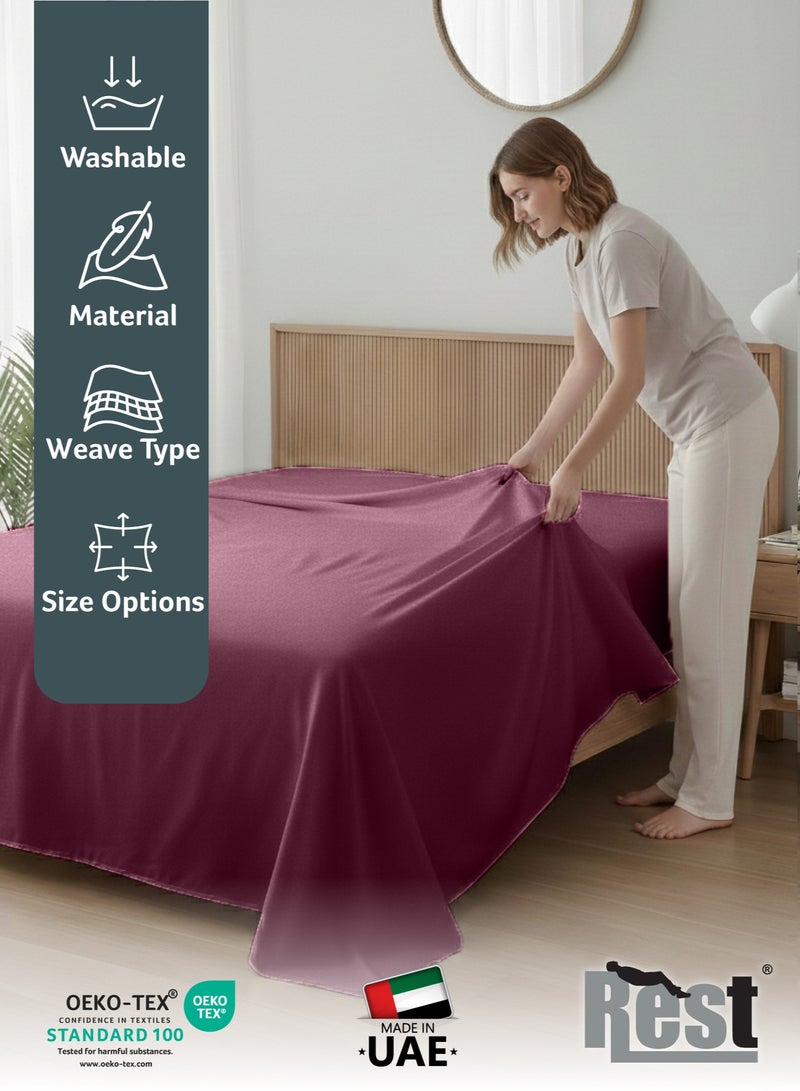 REST Flat Bedsheet 240x260cm Plush Burgundy Breathable Machine Washbale Bedsheet Extra Soft Easy Fit Highly Breathable Bedding & Linen Cover - Image 5